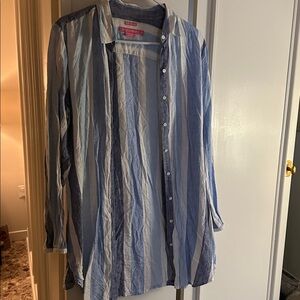 Island Company Blue and White Striped Button-Down Shirt